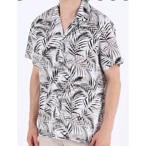 NWT Michael Kors Palm Print Short-Sleeve Woven Camp Shirt - White - Medium